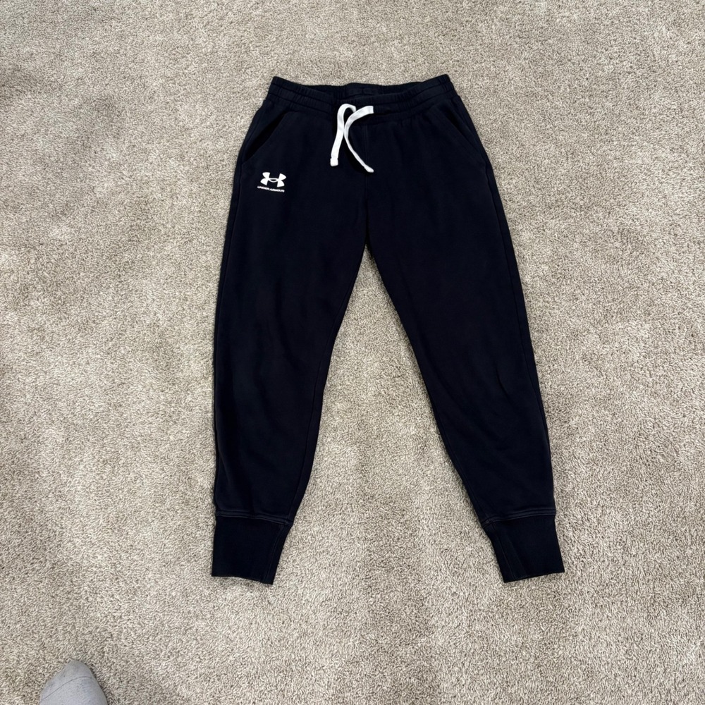 Under Armour Womens Rival Fleece Joggers Black Pants Medium 1356416-001